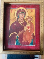 Antique  Christian  Orthodox  Icon   high  Mother of Kazan Large 15 inches  Wood