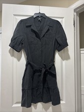 Paige Dress Womens Small Black Tiered Ruffle Short Sleeve V Neck Mini Rayon