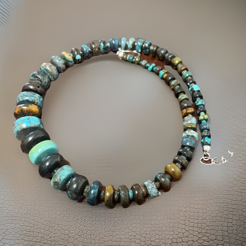 Turquoise Heishi Necklace 925 21” 6-16mm Jay King DTR Signed Graduating 65g