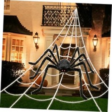 200" Halloween Spider Web 59" Giant Black Spider and White Triangular Web