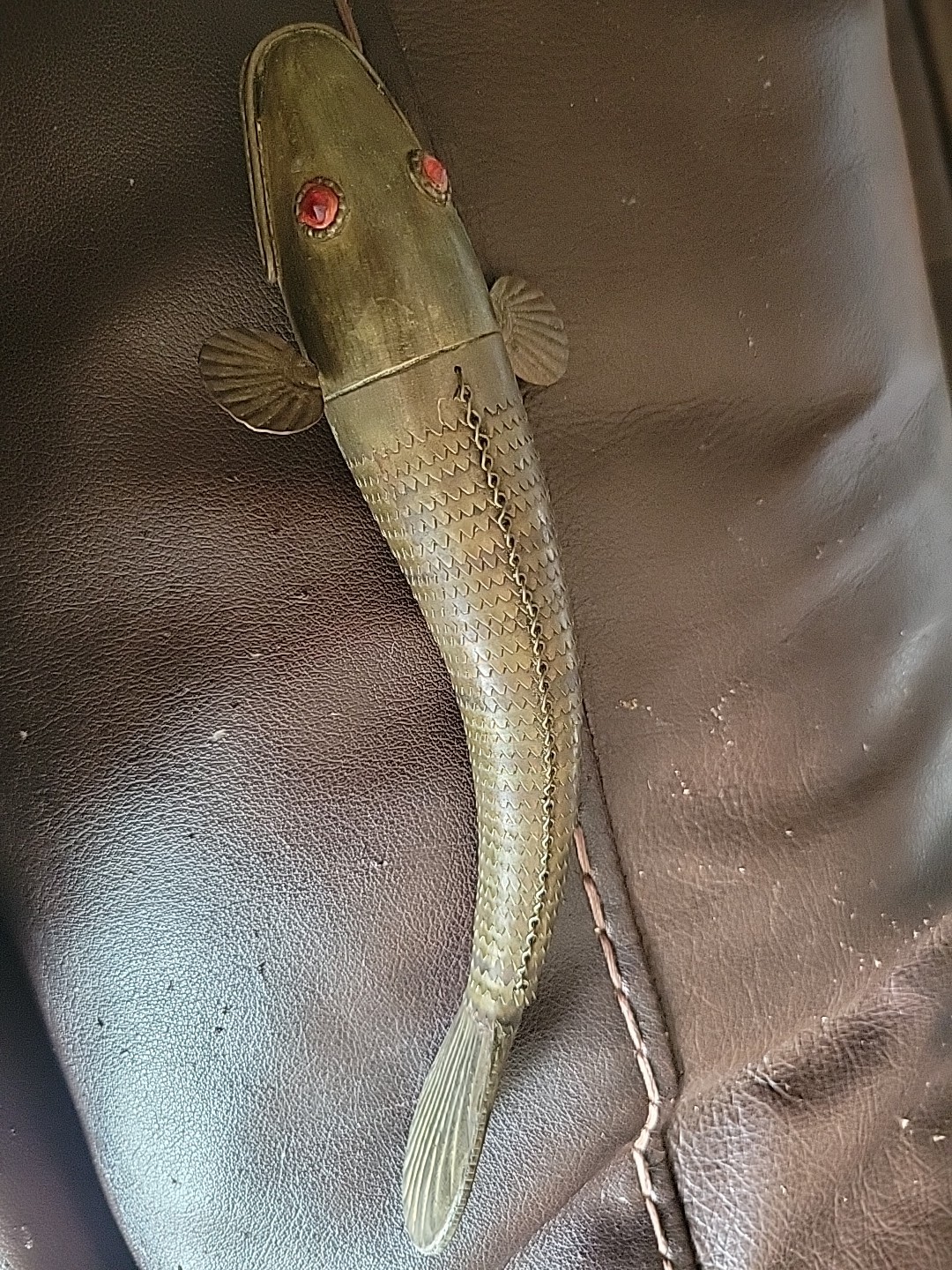 Vintage Median Style Articulated Fish Figure Brass