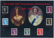 GB NICE DISPLAY QV & QEII 150TH ANNIVERSARY OF PENNY BLACK 1840-1990 MINT MNH #4