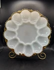 Vintage Anchor Hocking Fire King Milk Glass Deviled Egg Plate Gold Trim