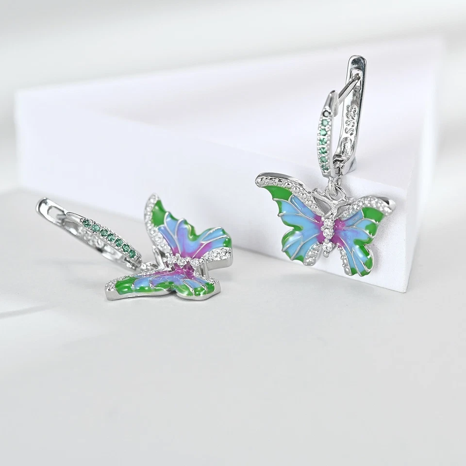 Schmetterling Smuckset rohdiniert Emaille Ohrringe Halskette Anhänger Ring Damen - Bild 2 von 4