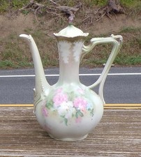 R.S.PRUSSIA fine GERMAN CHINA "ROSE FLORAL" SATIN FINISH DEMITASSE "TEAPOT"