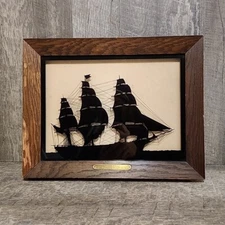 C & A Richards Boston Clipper Ship Art Flying Cloud Silhouette Black Vintage Pic