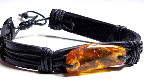 PULSERA ÁMBAR BÁLTICO GENUINA ajustable cuero PU negro coñac - Imagen 7 de 7