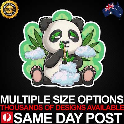 Panda Eating Weed Leaves Vinyl Car Sticker Decal Cheap Animal Lover Smoke Laptop