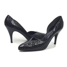 Stuart Weitzman for Martinique shoes 7 black snakeskin d'orsay pumps VTG