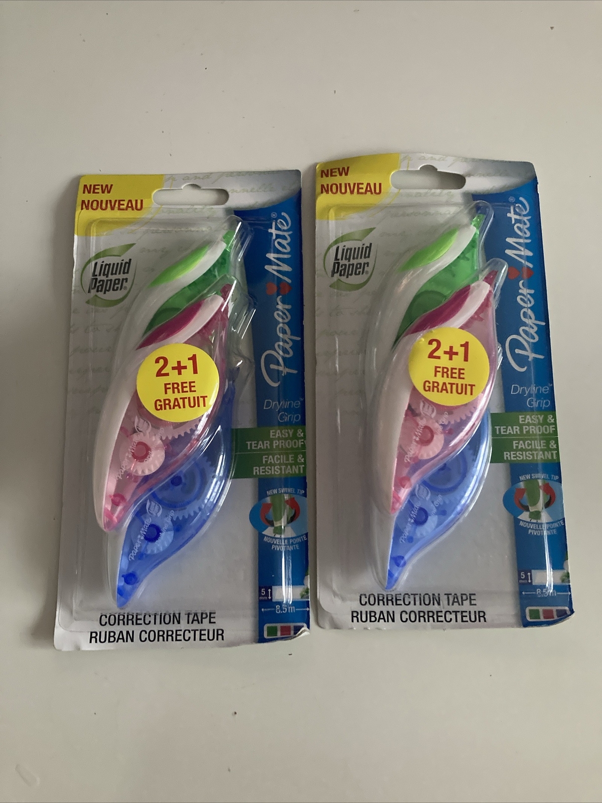 PAPERMATE Dryline Grip Correction Tape (Pack of 6) - 2x3 Pack NEW