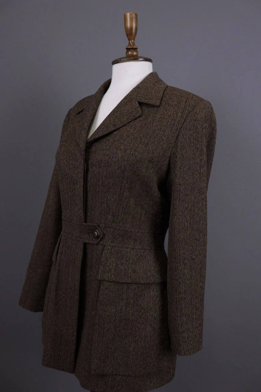 Giacca cappotto di lana KENZO JUNGLE marrone seno singolo bordato taglia 40 S