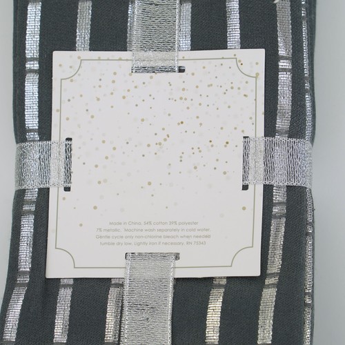 NICOLE MILLER HOME Set 6 TOVAGLIOLI STOFFA GRIGIO SCURO con STRISCE Metallizzate ARGENTO - Foto 5 di 5