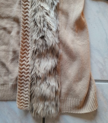 H&M lange Damen Strickweste Cardigan Weste mit Kunstfell Gr. M braun Gürtel - Bild 10 von 12