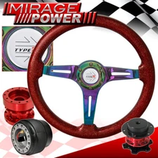 Sparkle Red Neo Chrome Steering Wheel + Extender Quick Release For 90-93 Accord