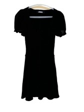 Reformation Size XS Black Ribbed Fit Flare Dress Button Accents Stretchy