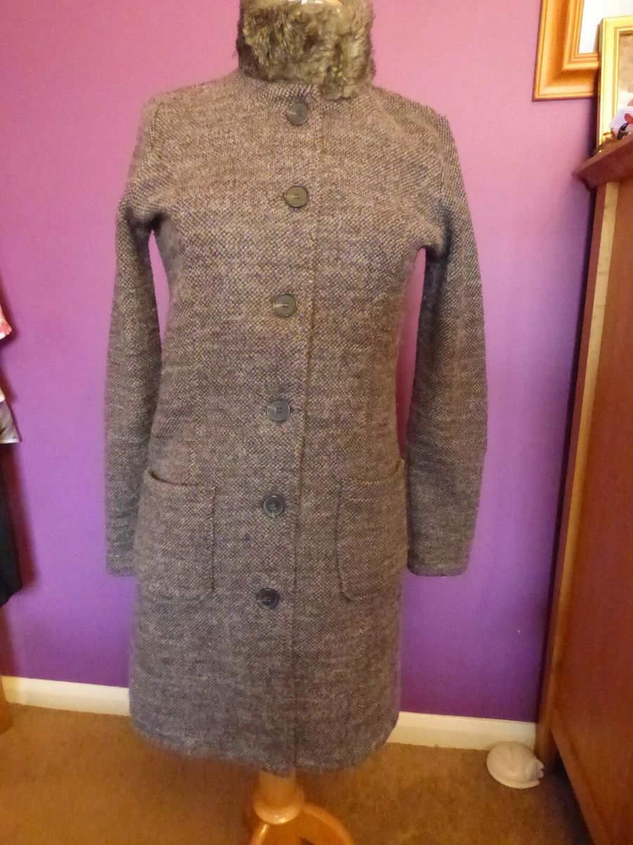 PAUL COSTELLOE BROWN TWEED FUR COLLAR MID WEIGHT WOOL JACKET SIZE SMALL VGC