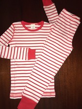 NEW 4 5 or 8 Mini Boden Full Length Red and White Striped Pajamas Red Ribbing 4T