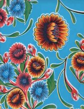 Oilcloth Fabric Beautiful Blooms Light Blue Pattern Sold in Yard or Bolt