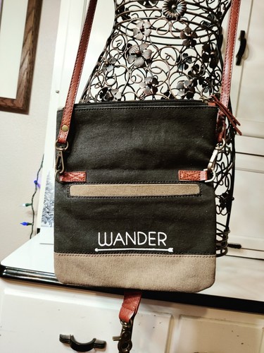 Mona B. Womens Crossbody Bag Live Love Wander Canvas Vegan Leather Trim Khaki - Picture 15 of 15