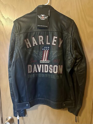 Harley Davidson Jacket Mens M Medium Black Long Way #1 Leather 98089-15VM