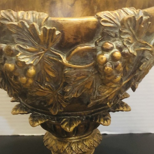 VTG Ornate Gold Leaf Grapes Resin / Plaster Vase Planter 10" Tall Heavy Decor - Picture 4 of 9