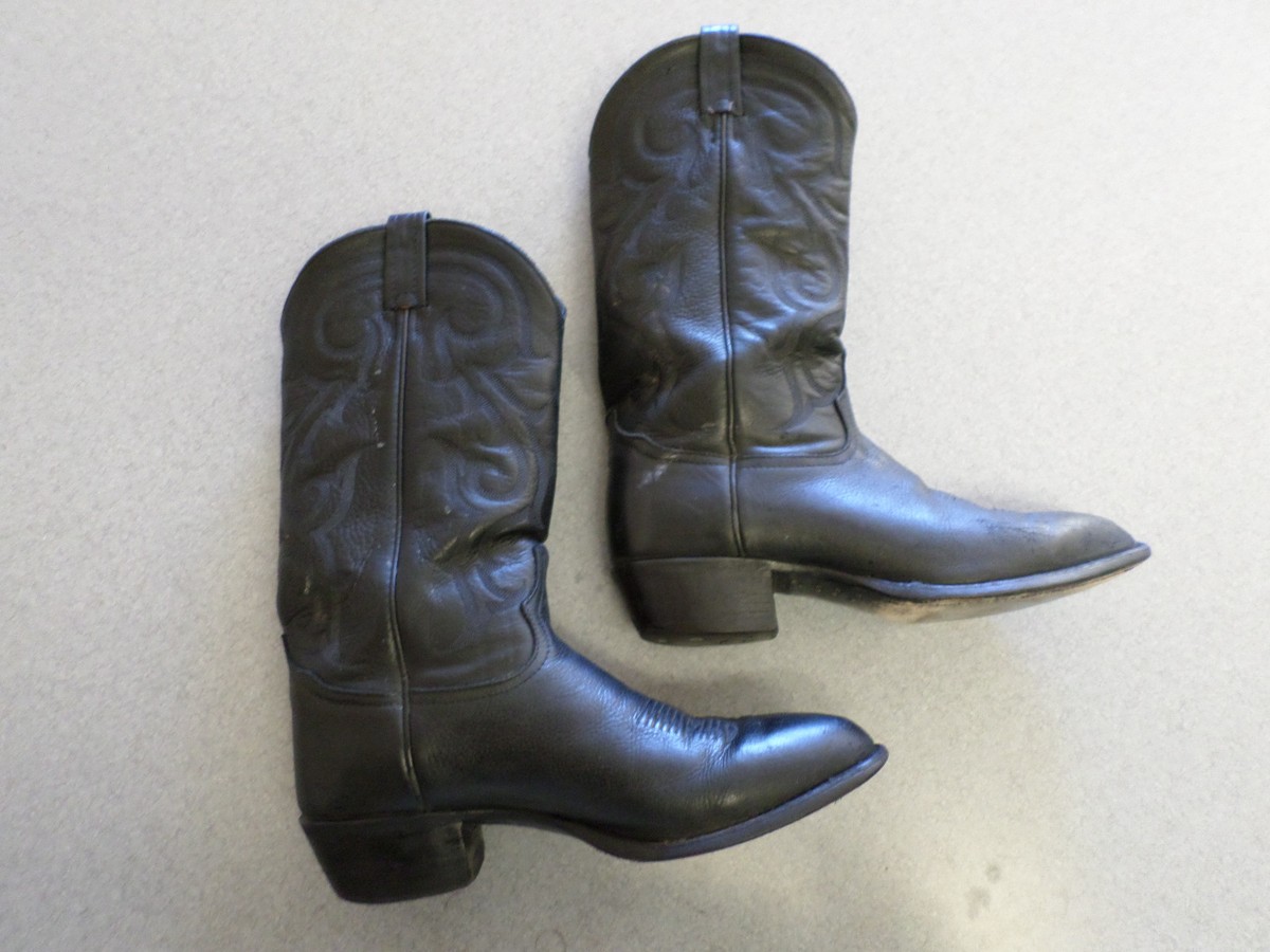 Tony Lama black leather cowboy boots, Men
