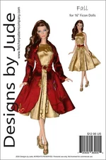 Fall Dress & Coat Doll Clothes Sewing Pattern for 16" Ficon Dolls