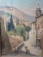 Dipinto Olio Su Tela.  Genova Salita San Paolo. Carlo Ferranti (1840-1908)