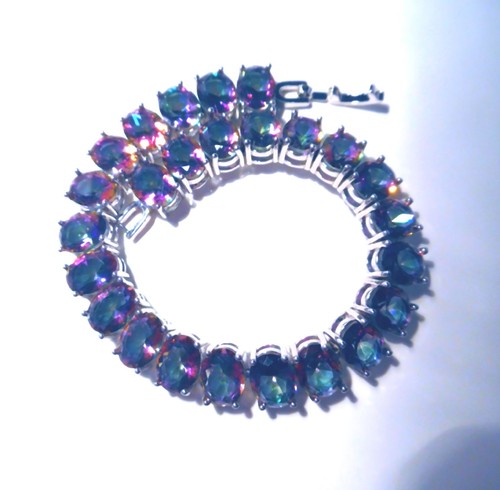 EXQUISITE CHUNKY MYSTIC TOPAZ SILVER BRACELET 7" - Picture 2 of 6