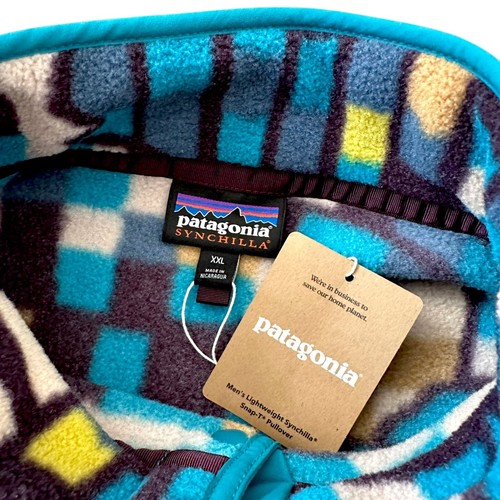 Patagonia Mens Synchilla Snap T Fleece Fitz Roy Patchwork Belay Blue 2XL NEW - Picture 9 of 9