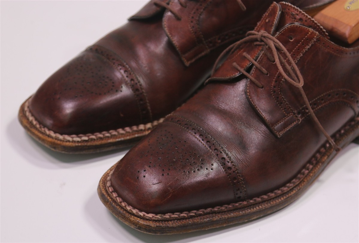 Santoni Mens Oxford Dress Shoes 8.5 EE Brown Leather Cap Toe  display picture 2