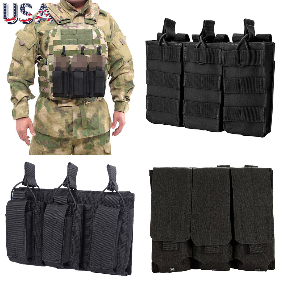 3 Style Tactical Vest Molle Triple Magazine Pouch Nylon Rifle Pistol Mag Holder-image