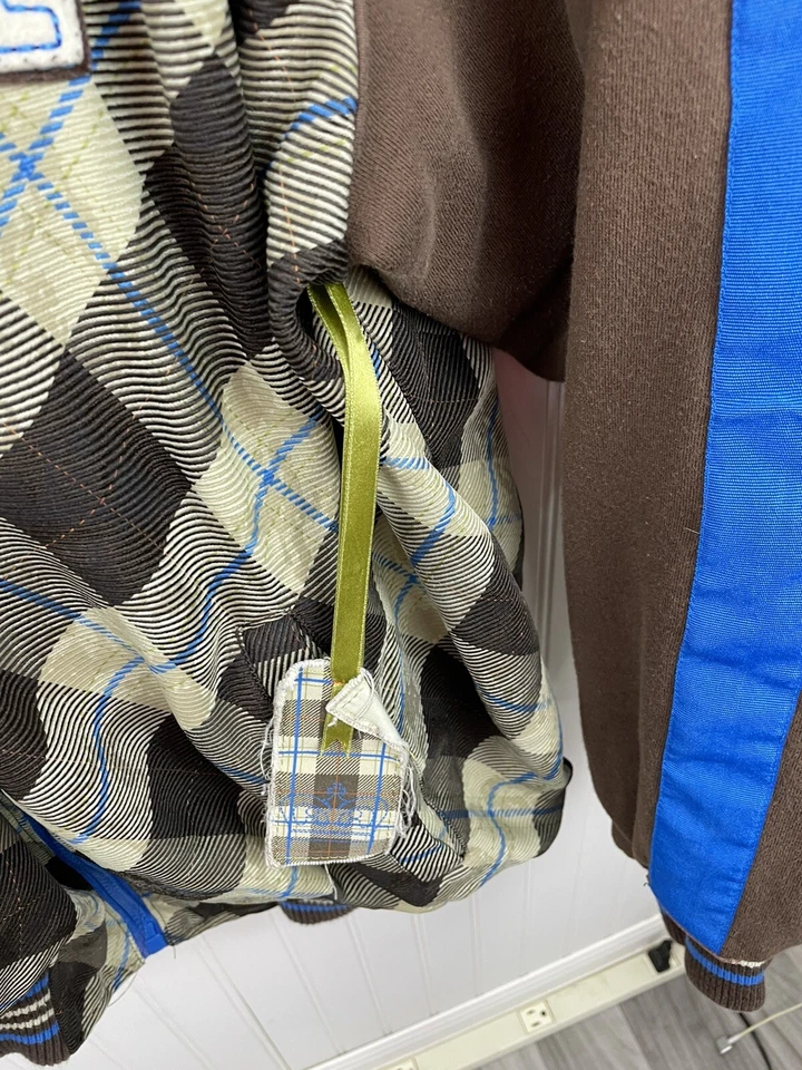 Chaqueta de bombardero Live Mechanics para hombre talla 3XL marrón a cuadros cremallera completa bordada Foto 4 de 4