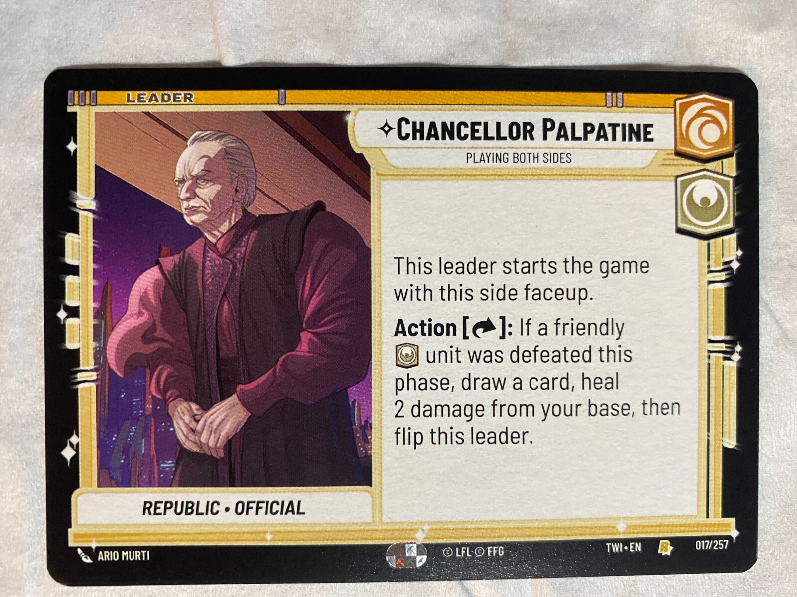 STAR WARS UNLIMITED TCG ToR CHANCELLOR PALPATINE Rare Card NM
