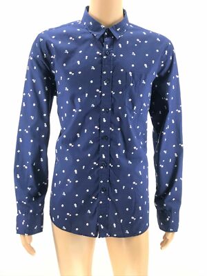 $95 American Rag Men Fit Blue White Floral Button Long Sleeve Shirt L *Damaged*