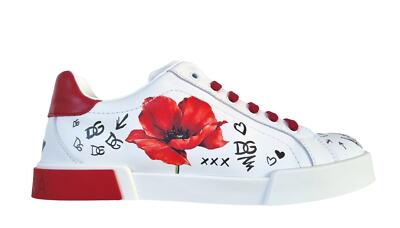 Dolce & Gabbana Poppy Print Portofino Girls Sneaker D10951 White