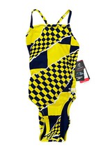 Speedo Endurance Flyback One Piece Swimsuit Womens Size 26 Blue Yellow NWT 84