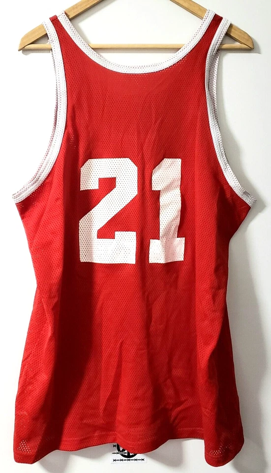 Vintage 1980's Mesh Basketball Jersey - DEVILS #21 - LN+ Condition - Red + White - Image 3 of 4
