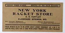 1940 Eldorado Springs Missouri New York Racket Store Vintage Advertising Card MO
