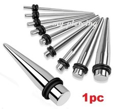 1pc. 14G-00G Steel Straight Taper Expander Ear Stretcher with O-Rings Ear Plug