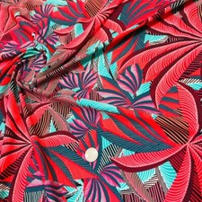 Spandex Fabric 4way Stretch Tropical Red Leaves Print Nylon by Yard for Swimwear