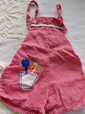 Vintage baby Red Gingham Overalls Sand Bucket And Shovel Handmade 0-6 month 