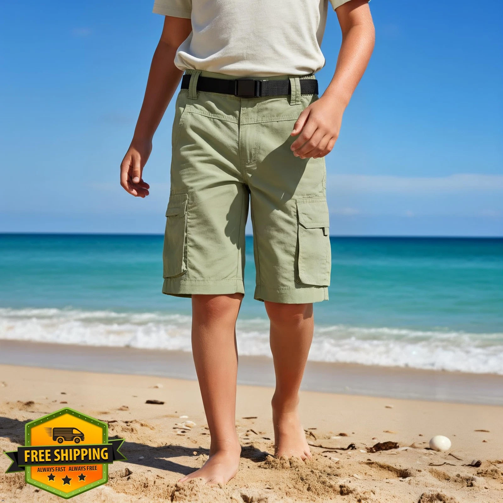 OCHENTA Men Boys Hiking Shorts Quick Dry Cargo Belted