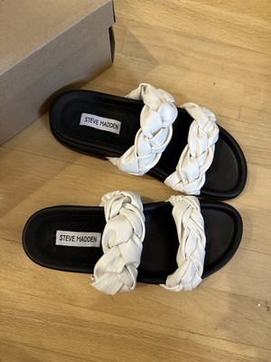 NWB STEVE MADDEN Women  IDEN White 8 Woven Double Slide