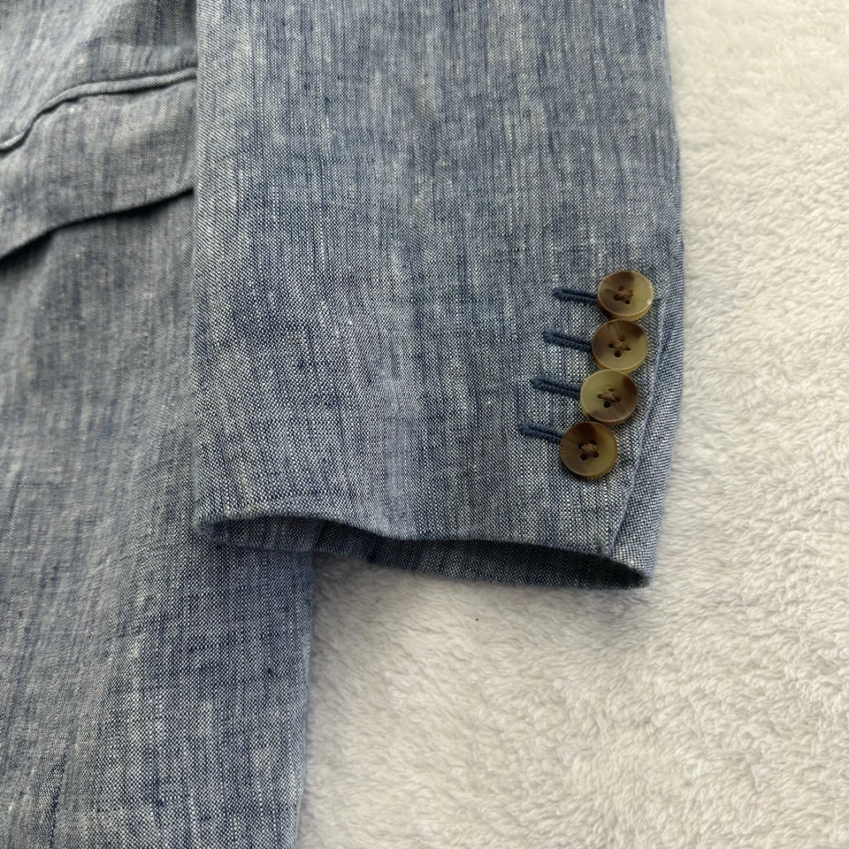 Club Room Luxury Men’s XL Chambray Blue Linen Sport Coat Blazer Jacket 2-Button - Image 3 of 4