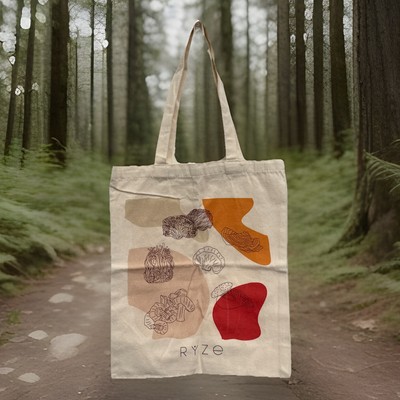 Ryze Mushroom Canvas Tote Bag 13x16  Crunchy Cottagecore Foraging Shopper