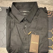 Gucci Duke Regular Fit Black Solid Twill Piece Dyed Dress Shirt 46/18 Point