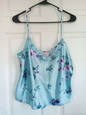 VTG Angelique Blue Floral Silky Feel Ladies Camisole Size Large