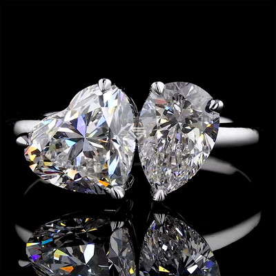 Toi Et Moi Lab Grown Diamond Ring Heart & Pear Cut 3.00Ct E VS1 IGI 