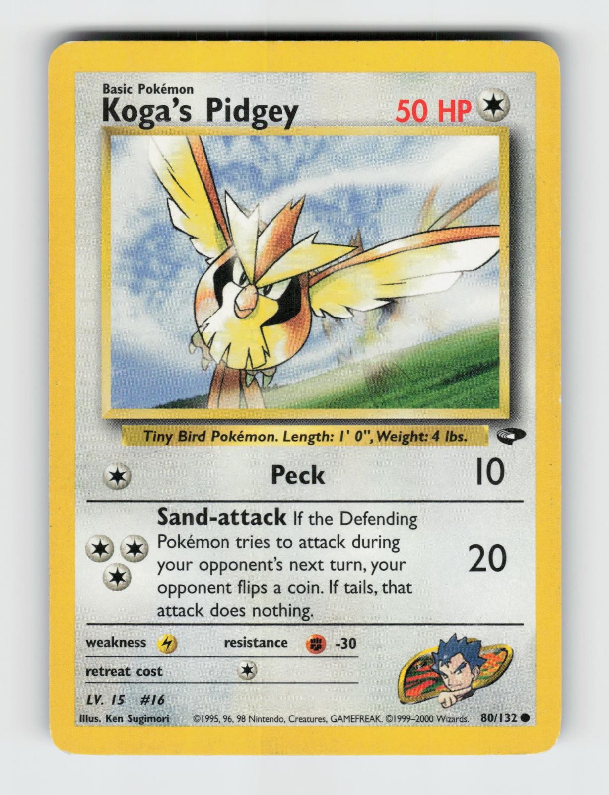 Koga's Pidgey 80/132 Unlimited Common Gym Challenge Pokemon 2000 MP